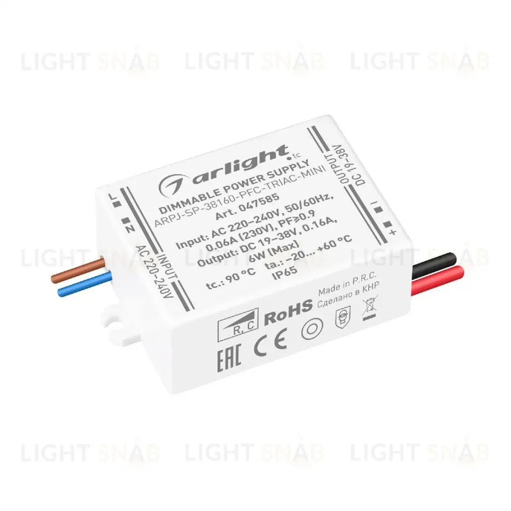 Блок питания Arlight ARPJ-SP-38160-PFC-TRIAC-MINI (6W, 19-38V, 160mA) 047585 047585