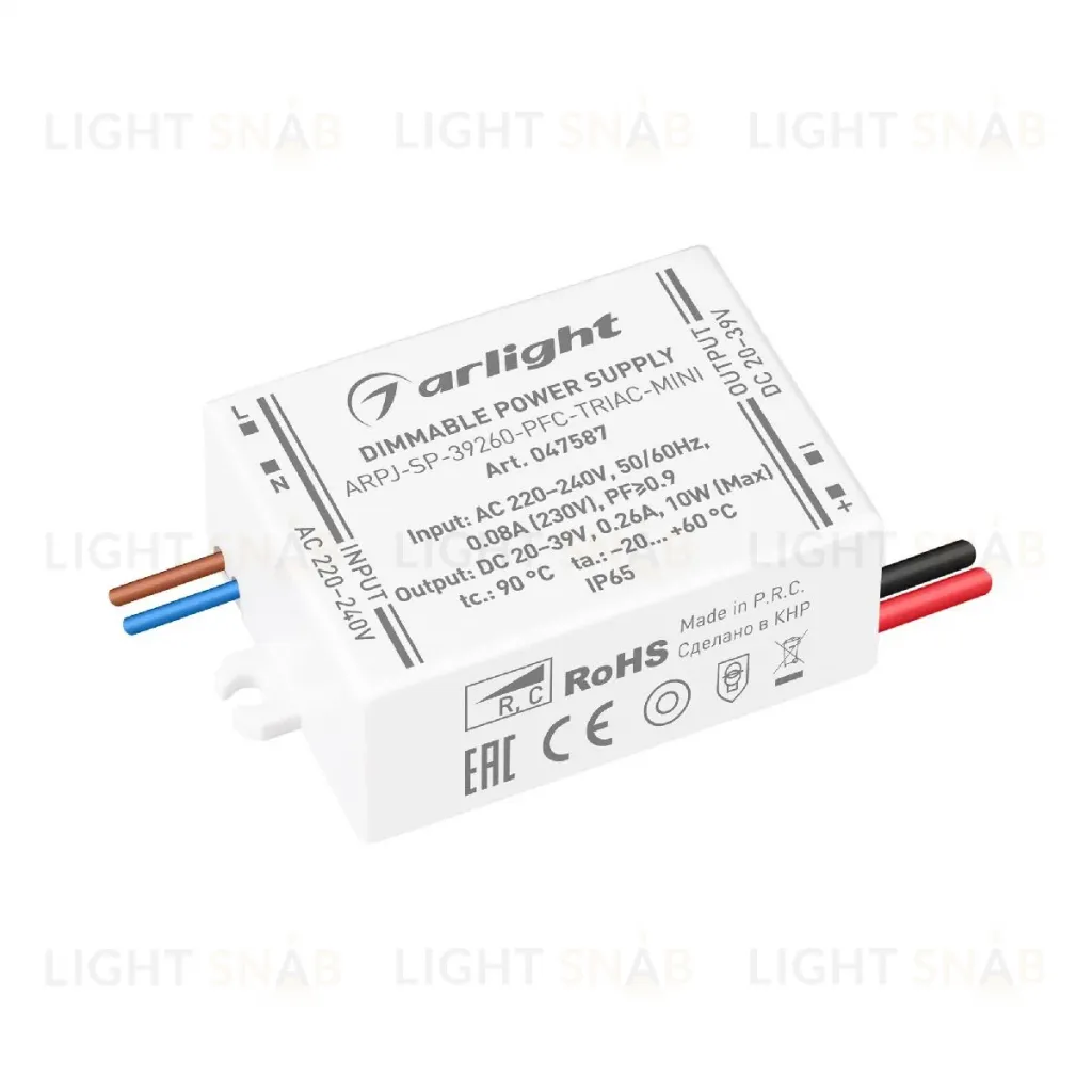 Блок питания Arlight ARPJ-SP-39260-PFC-TRIAC-MINI (10W, 20-39V, 260mA) 047587 047587