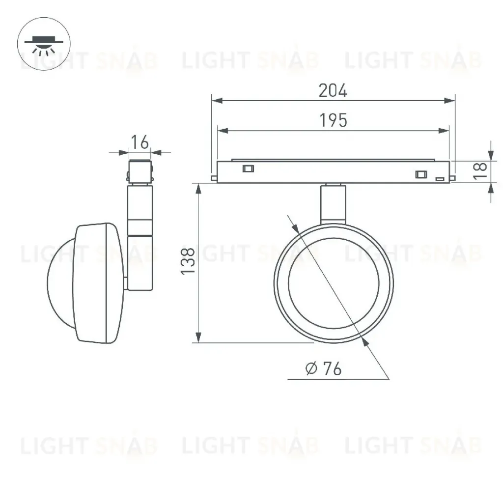 Трековый магнитный светильник Arlight MAG-ORIENT-SUNSET-R76-6W Day4000-MIX (BK, 70 deg, 48V, TUYA) 048331 048331