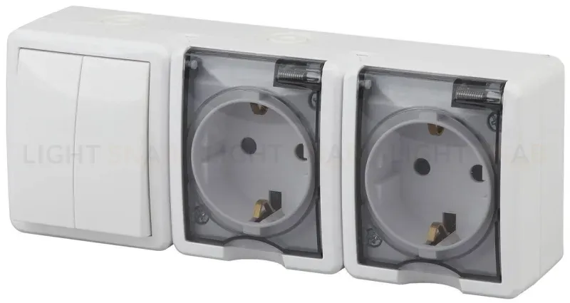 Блок розетки-выключатель двухклавишный ЭРА Эксперт IP54 16A 250V 11-7404-01 Б0027675 Б0027675