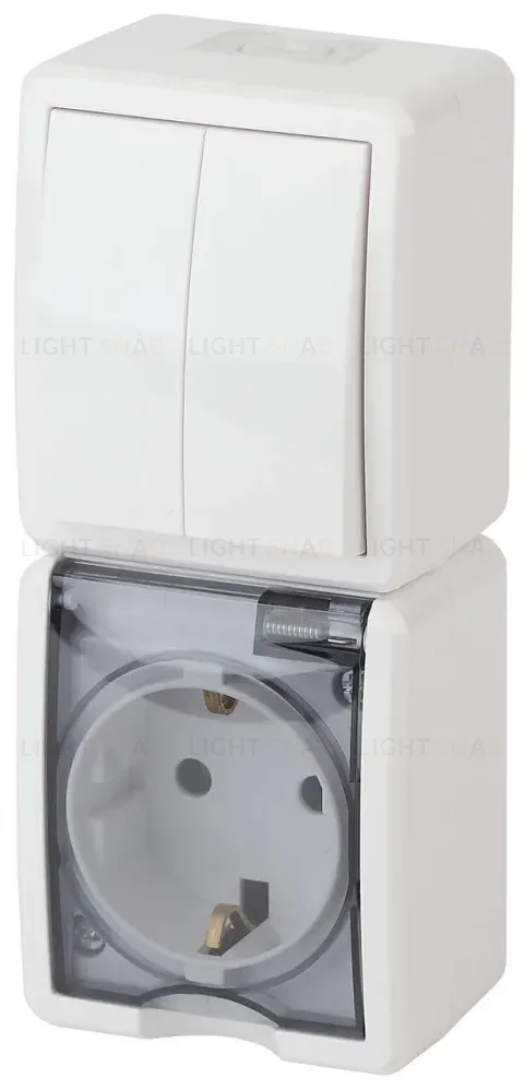 Блок розетка-выключатель двухклавишный ЭРА Эксперт IP54 16A 250V 11-7408-01 Б0036006 Б0036006
