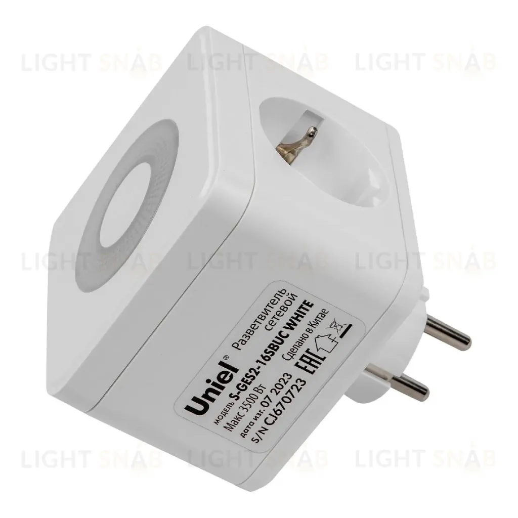 Разветвитель сетевой с выключателем Uniel S-GES2-16SBUC WHITE UL-00011245 S-GES2-16SBUC WHITE