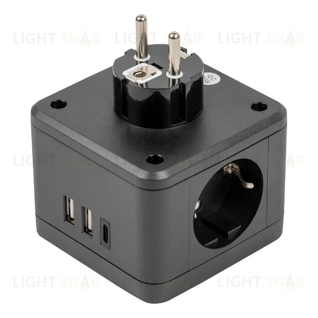 Разветвитель сетевой с выключателем Uniel S-GES2-16SBUC BLACK UL-00011246 S-GES2-16SBUC BLACK