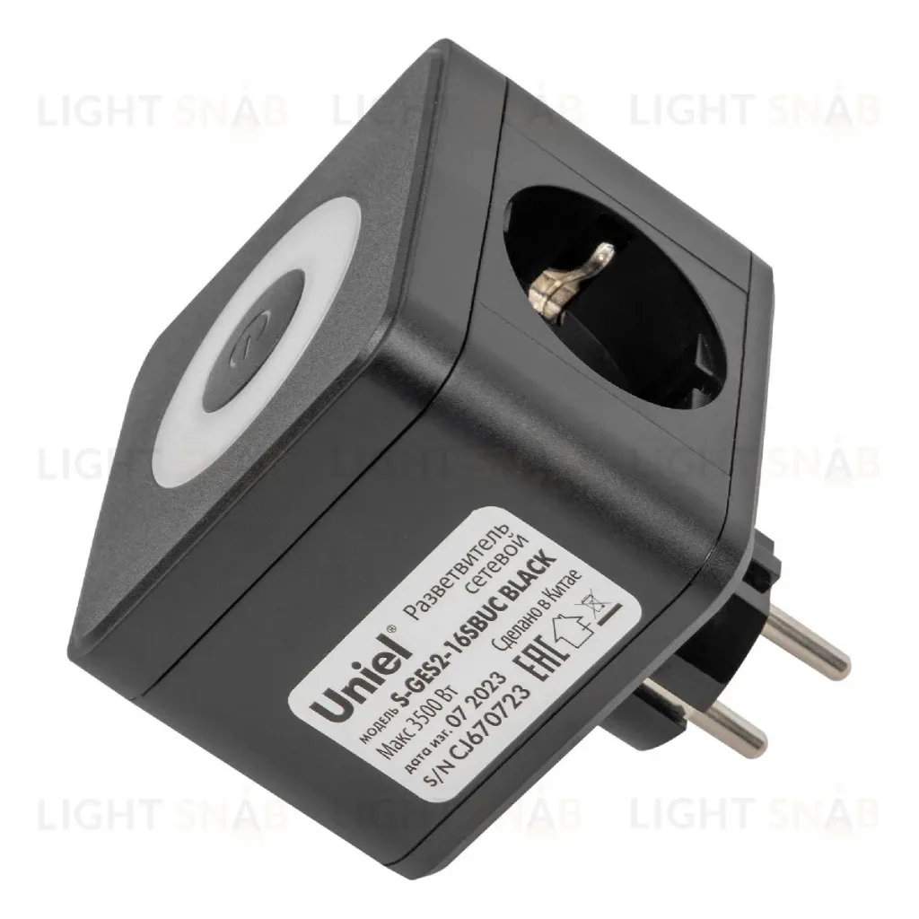 Разветвитель сетевой с выключателем Uniel S-GES2-16SBUC BLACK UL-00011246 S-GES2-16SBUC BLACK
