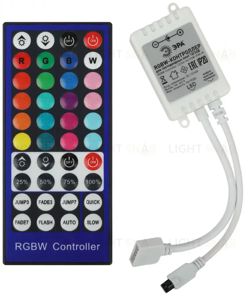 Контроллер с ИК пультом Эра RGBW-Controller-12/24V-96/192W-IP20-IR Б0061113 Б0061113