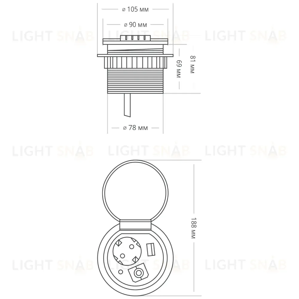 Блок розеток 51 (1 секция и 2 USB) Mebax 00-00000828 00-00000828
