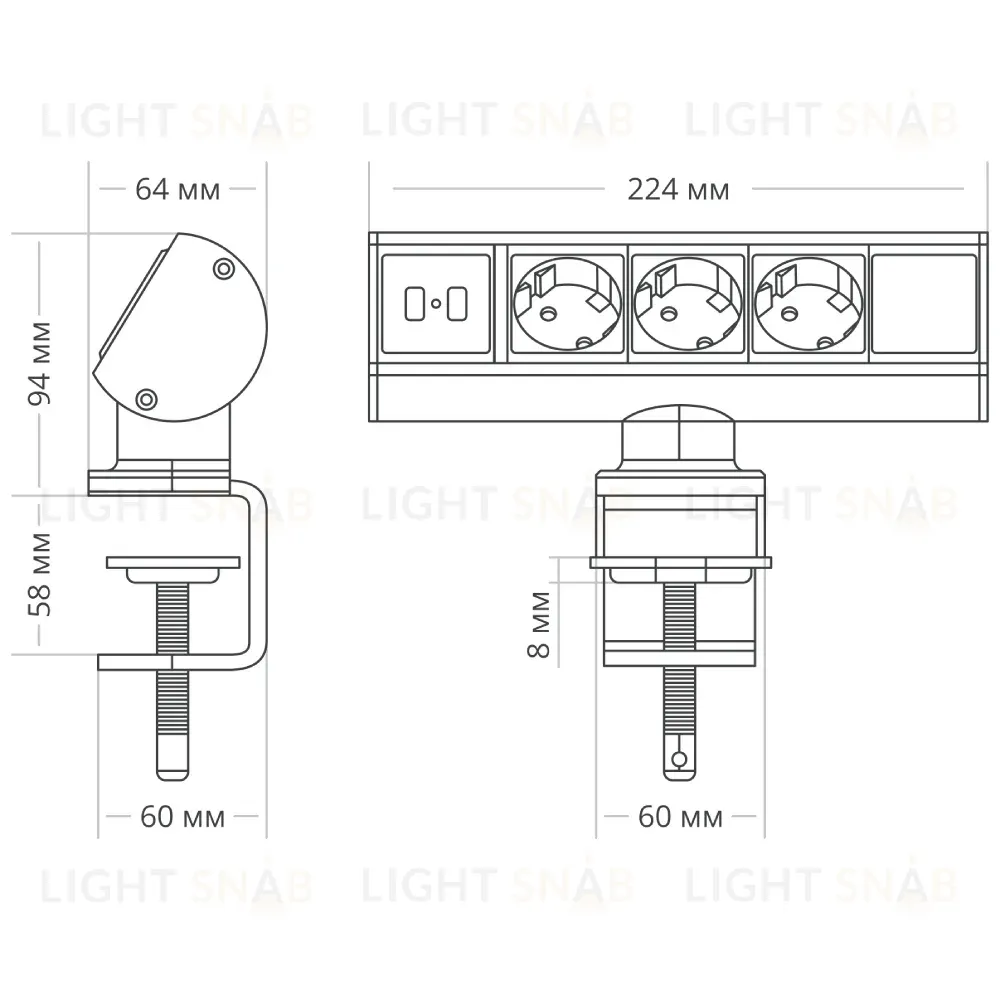 Блок розеток 102 (3 секции и 2 USB) Mebax 00-00001175 00-00001175