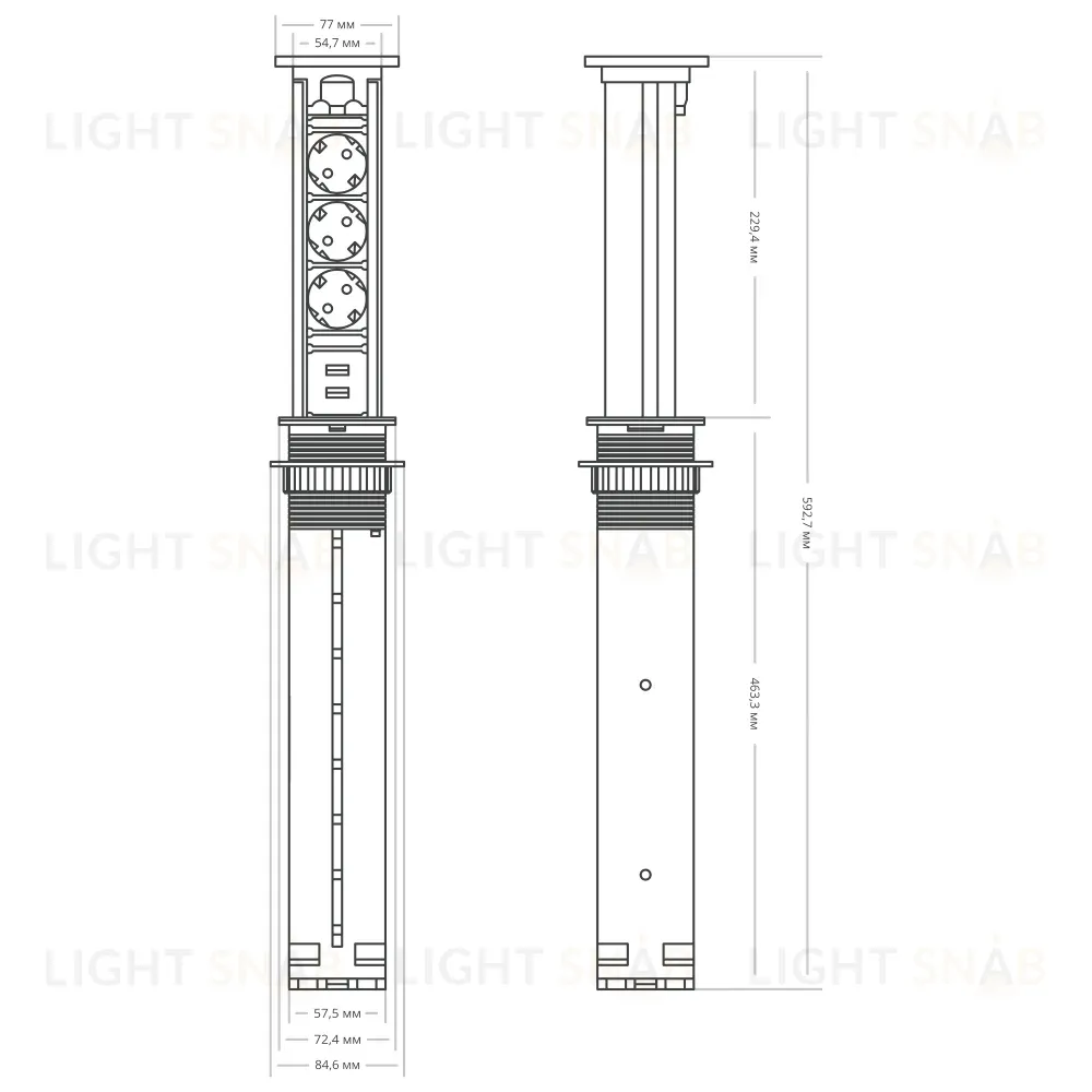 Блок розеток 105J (3 секции и 2 USB) Mebax 00-00000823 00-00000823