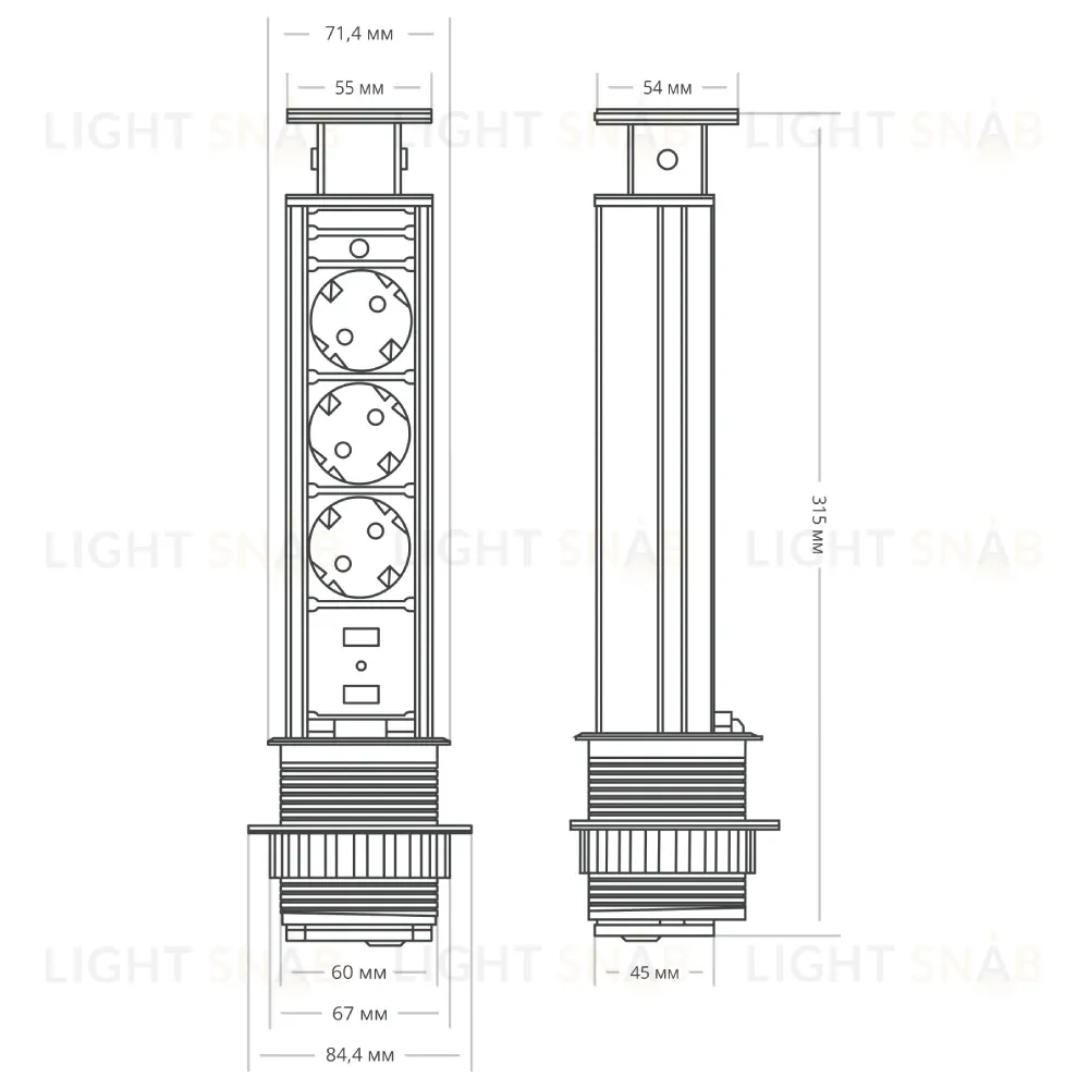 Блок розеток 105S (3 секции и 2 USB) Mebax 00-00001166 00-00001166