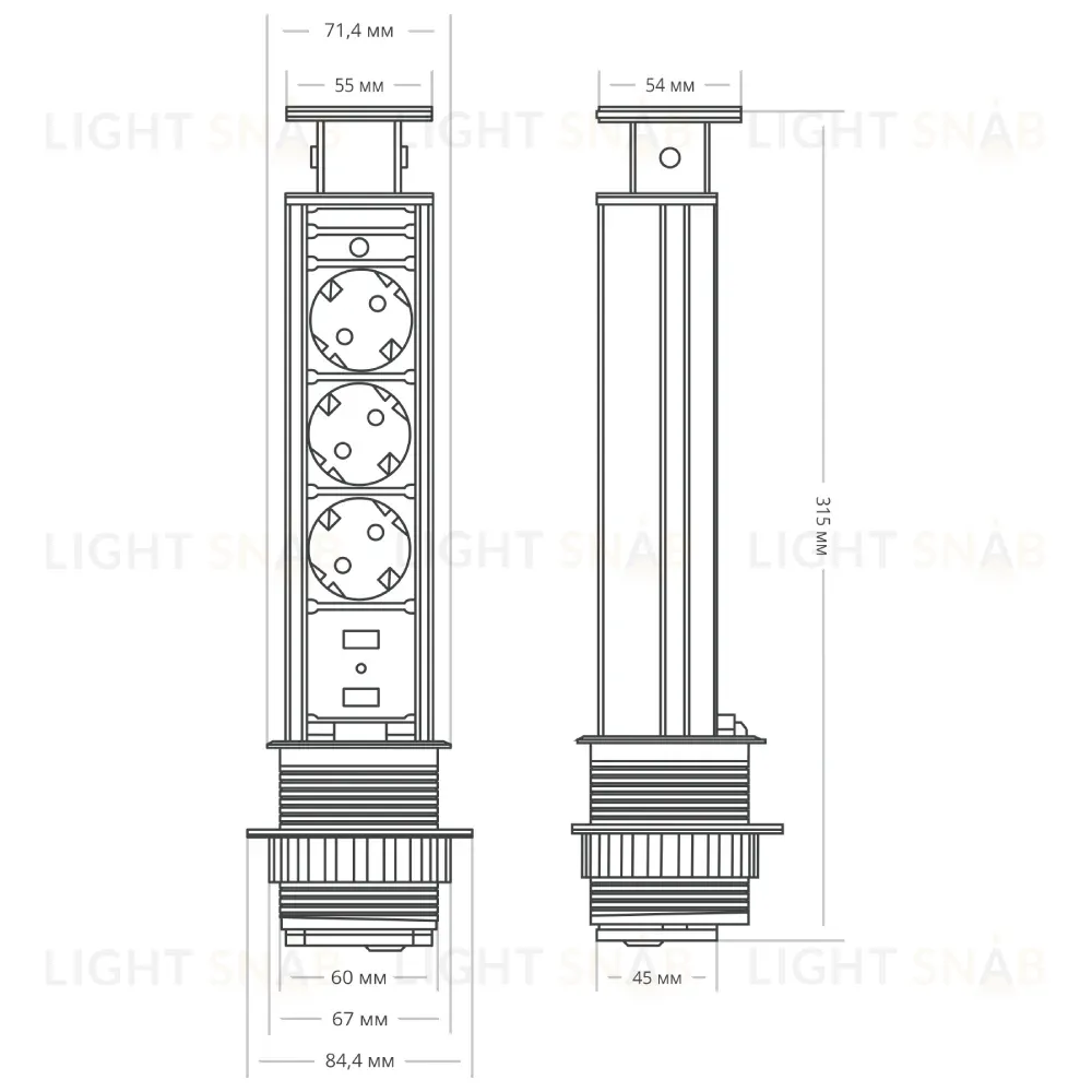Блок розеток 105S (3 секции и 2 USB) Mebax 00-00000825 00-00000825