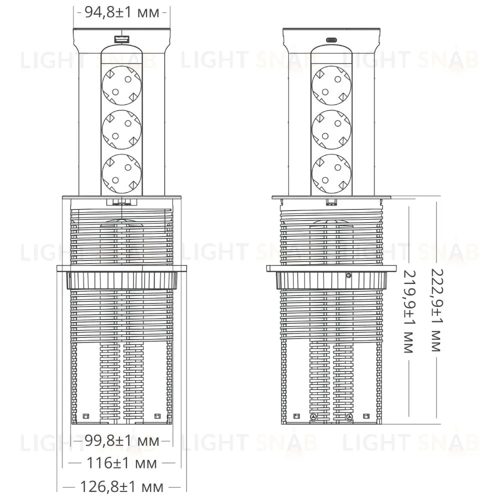Блок розеток 17 (12 секций и USB type A+C) беспроводная зарядка Mebax 00-00002599 00-00002599
