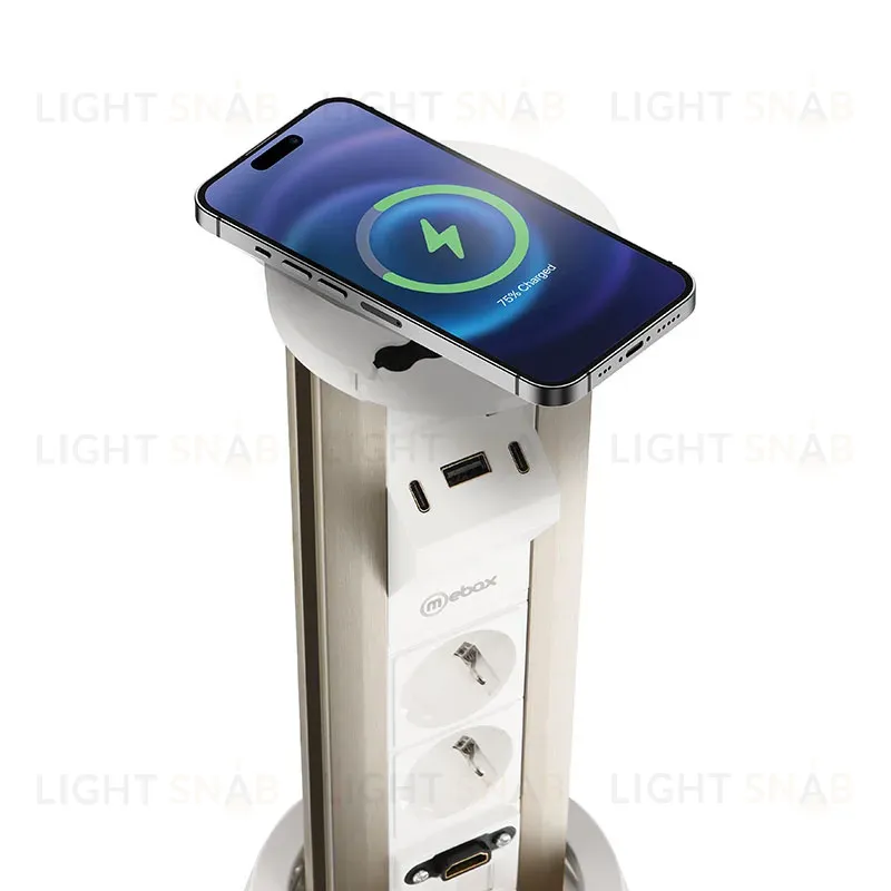 Блок розеток 12J (2 секции, USB type A+C + RJ45 + HDMI) беспроводная зарядка Mebax 00-00002598 00-00002598