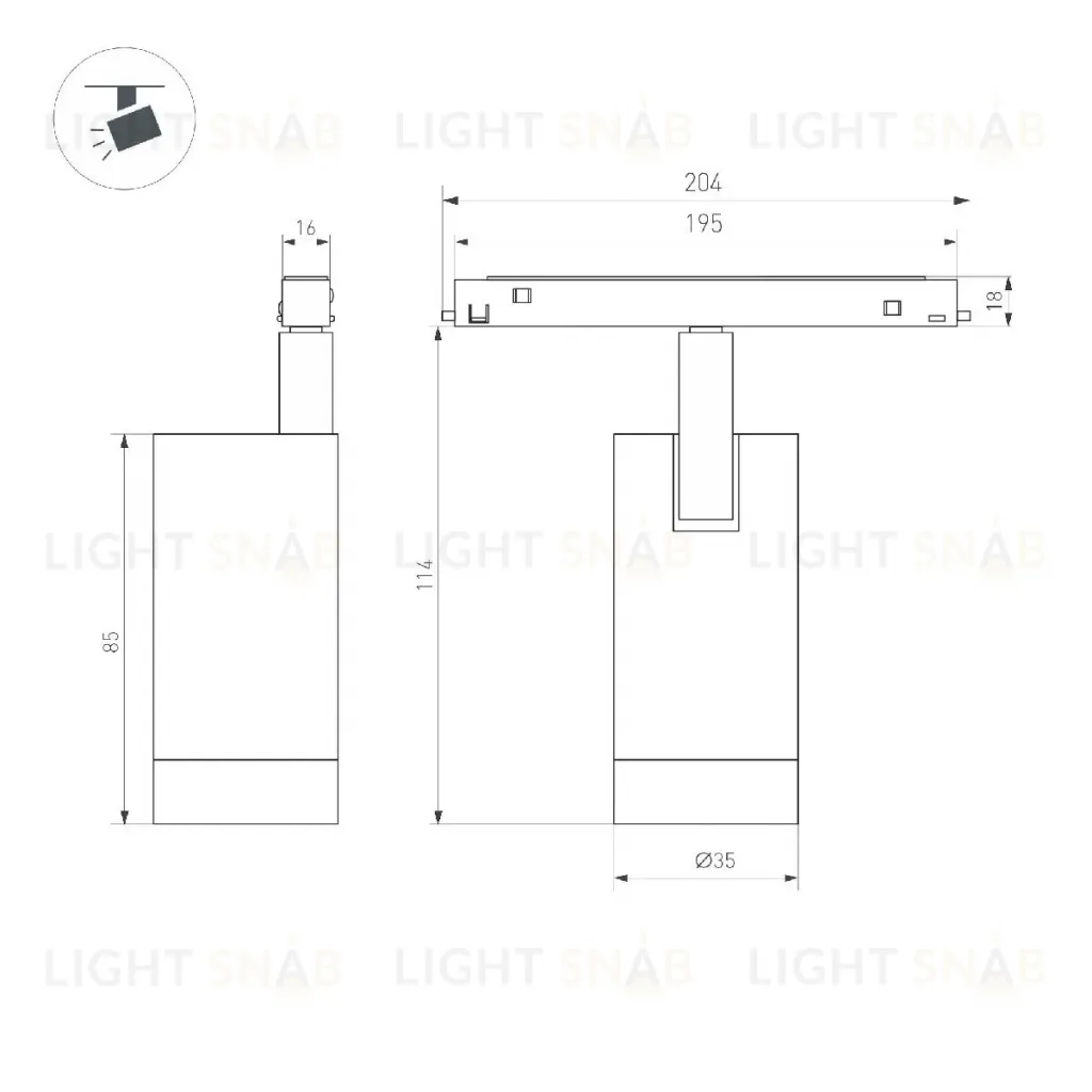 Трековый магнитный светильник Arlight MAG-ORIENT-SPOT-R35-6W Warm2700 051744 051744