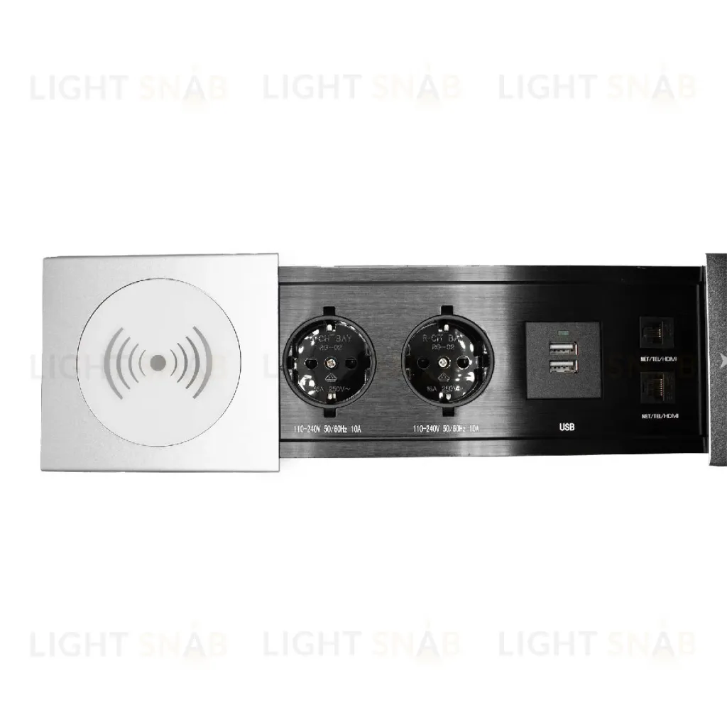 Блок розеток JX (Slide Top) (2 секции RJ-45 + 2 USB беспр.зарядка с кабелем питания) Mebax 00-00002892 00-00002892