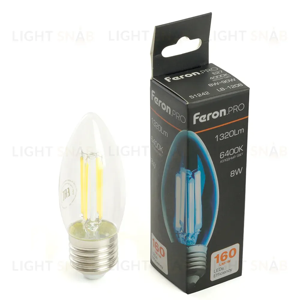 Светодиодная лампа Feron LB-1208 E27 8W 6400K 51243 51243