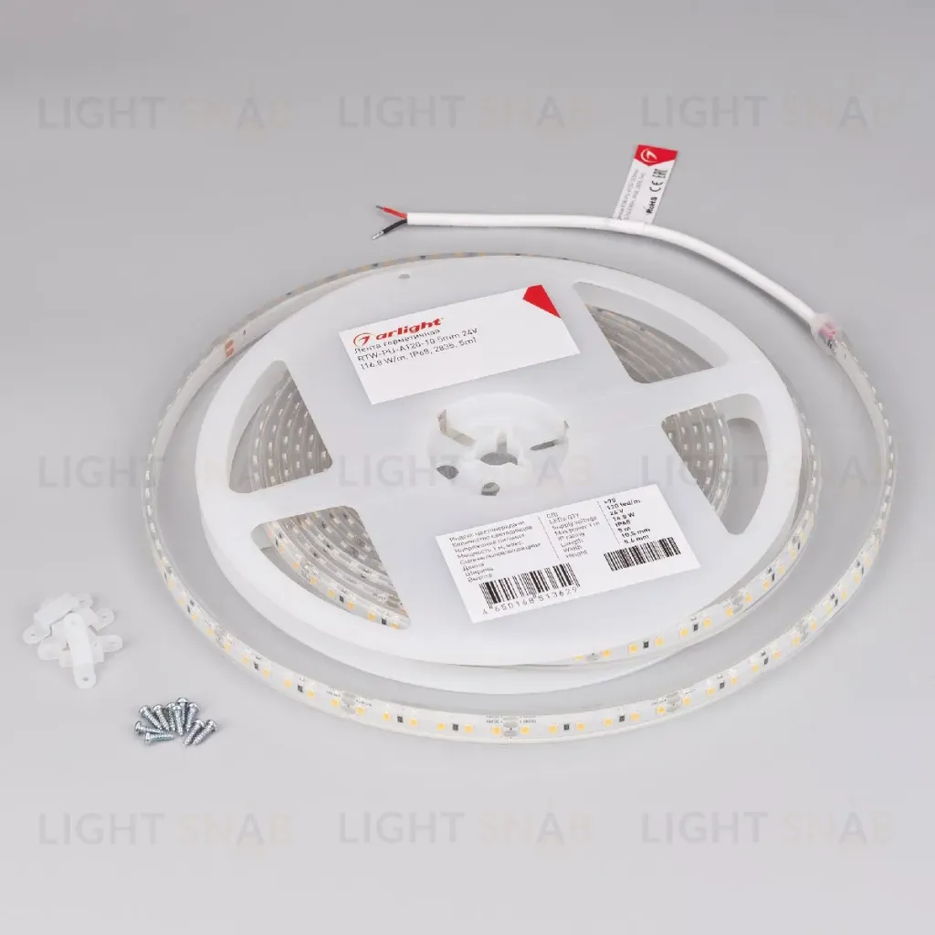 Светодиодная герметичная лента Arlight RTW-PU-A120-10.5mm 24V Warm3000 (16.8 W/m, IP68, Wire 2m, 5m) 029043(3) 029043(3)