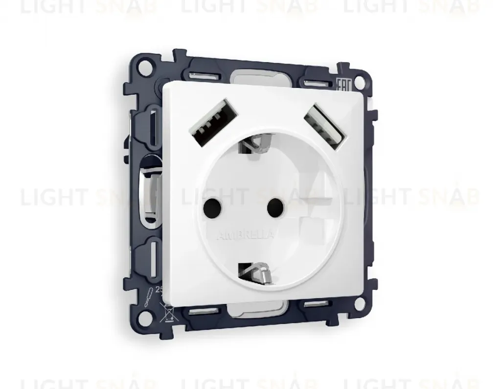 Комплект механизма розетки 2USB A+A 18W (быстрая зарядка) с/з Ambrella Volt Alfa MA109010 MA109010