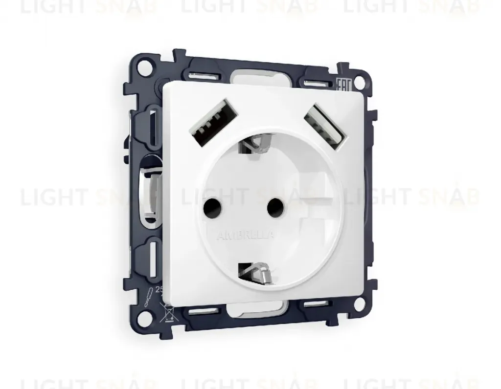 Комплект механизма розетки 2USB A+A 18W (быстрая зарядка) с/з Ambrella Volt Alfa MA129010 MA129010