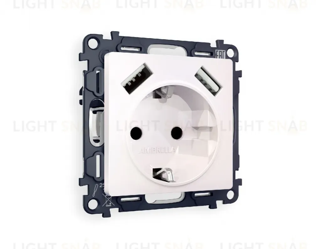 Комплект механизма розетки 2USB A+A 18W (быстрая зарядка) с/з Ambrella Volt Alfa MA209010 MA209010
