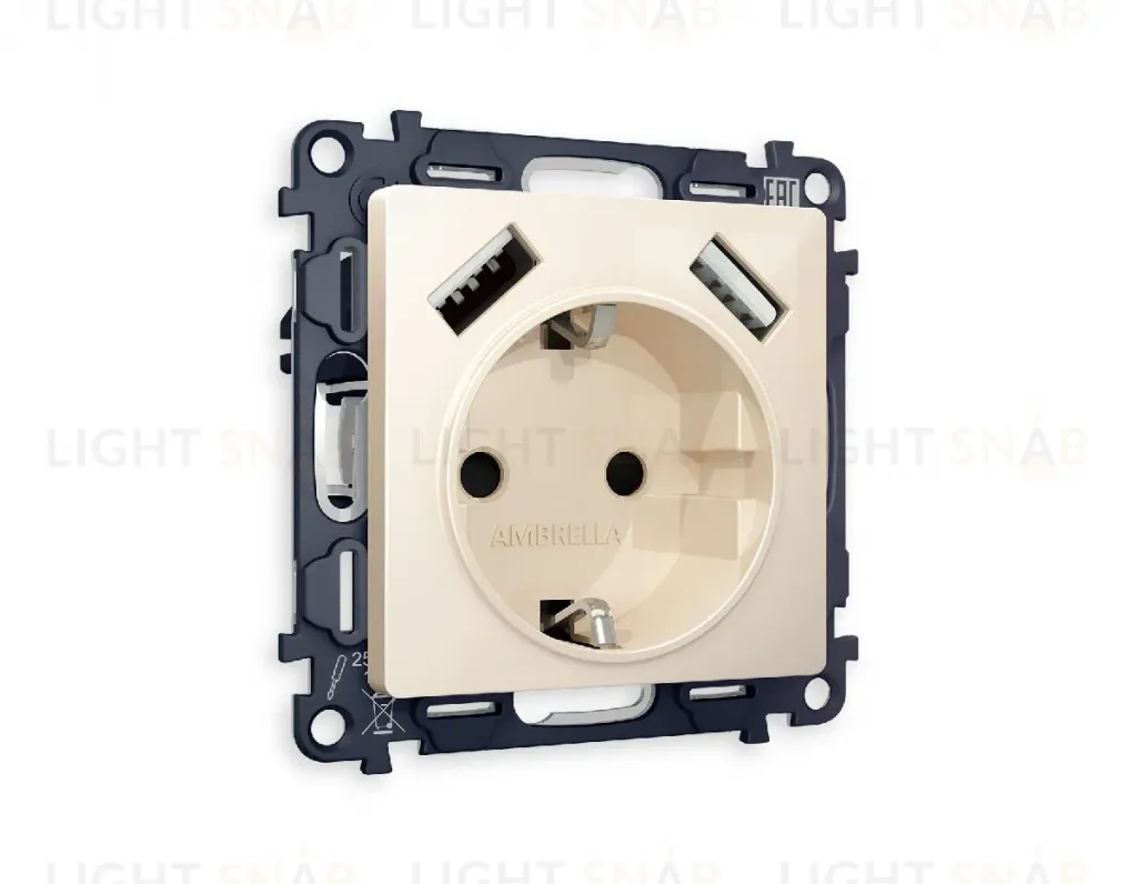 Комплект механизма розетки 2USB A+A 18W (быстрая зарядка) с/з Ambrella Volt Alfa MA309010 MA309010