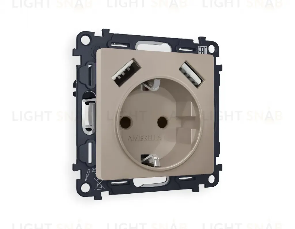 Комплект механизма розетки 2USB A+A 18W (быстрая зарядка) с/з Ambrella Volt Alfa MA369010 MA369010