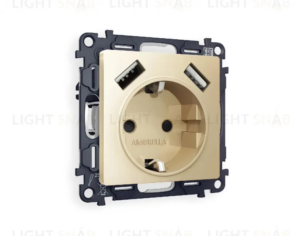 Комплект механизма розетки 2USB A+A 18W (быстрая зарядка) с/з Ambrella Volt Alfa MA609010 MA609010