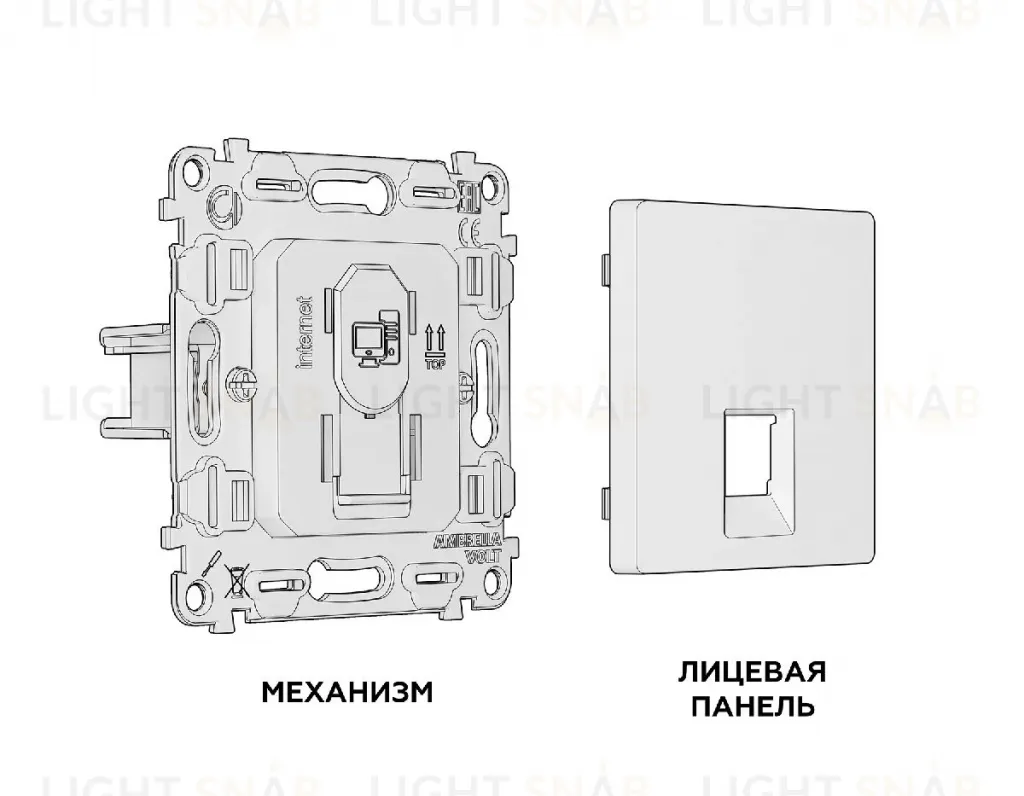 Комплект механизма компьютерной розетки RJ-45(8P8C) CAT6 со шторкой Ambrella Volt Alfa MA642010 MA642010