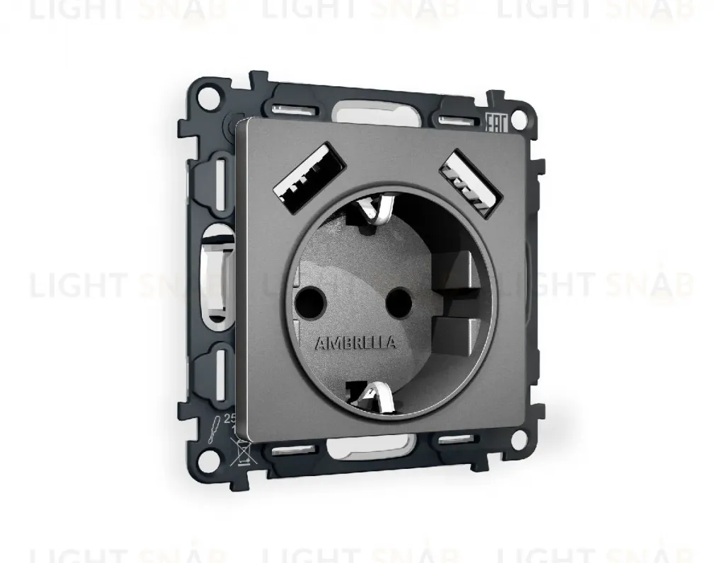 Комплект механизма розетки 2USB A+A 18W (быстрая зарядка) с/з Ambrella Volt Alfa MA659010 MA659010