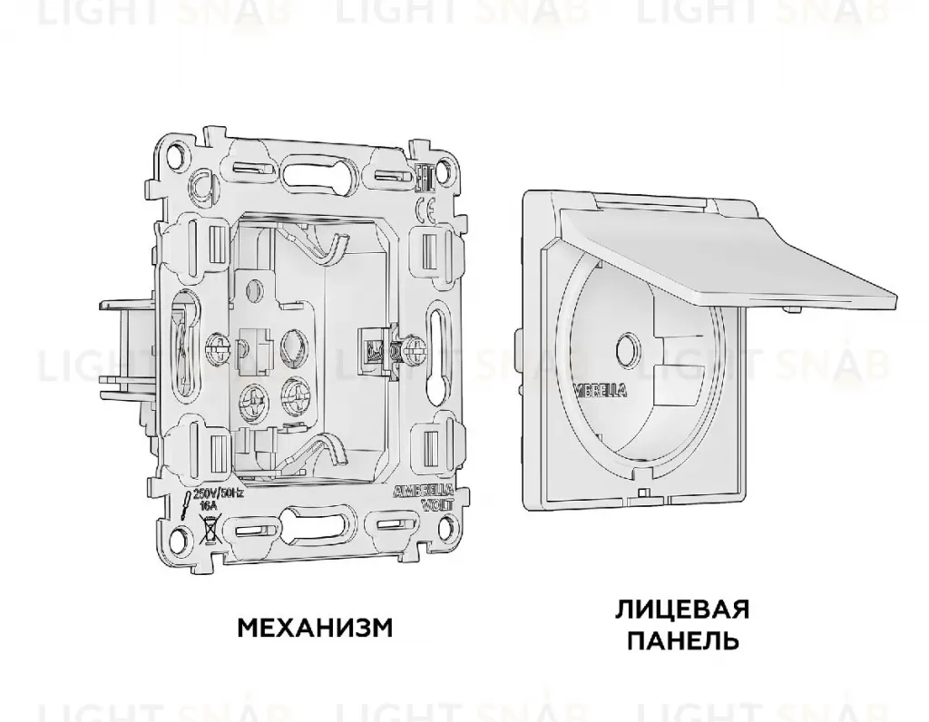 Комплект механизма розетки с/з со шторками и крышкой Ambrella Volt Alfa MA658010 MA658010