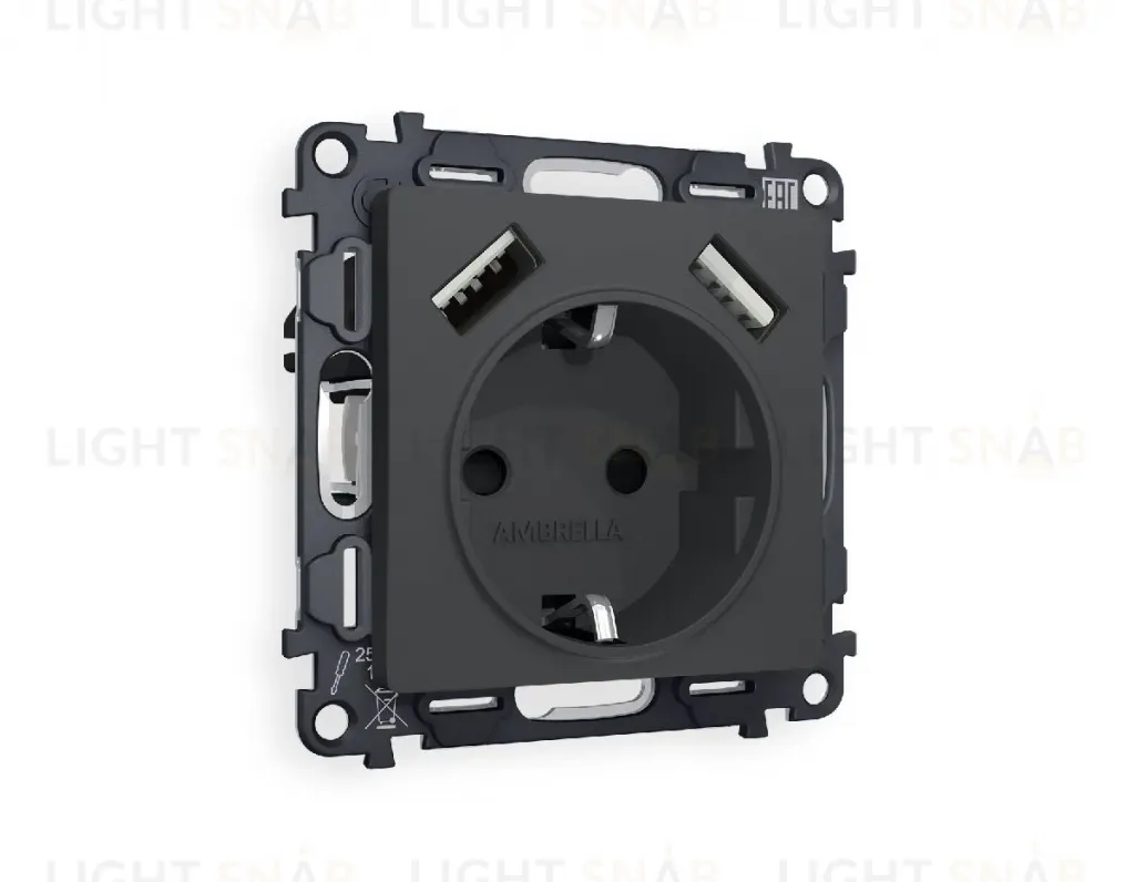 Комплект механизма розетки 2USB A+A 18W (быстрая зарядка) с/з Ambrella Volt Alfa MA909010 MA909010