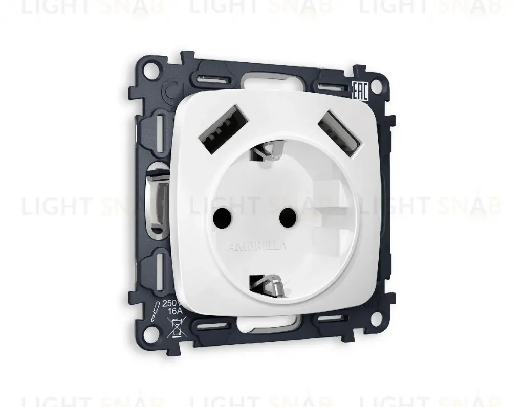 Комплект механизма розетки 2USB A+A 18W (быстрая зарядка) с/з Ambrella Volt Omega MO129010 MO129010