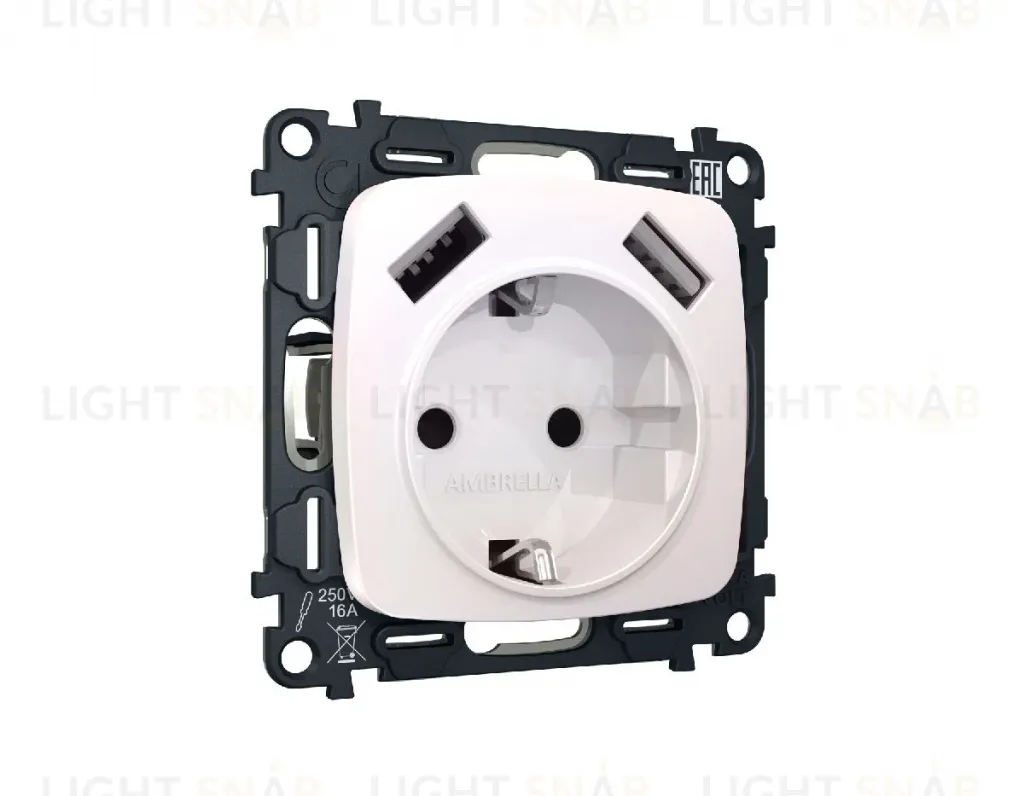 Комплект механизма розетки 2USB A+A 18W (быстрая зарядка) с/з Ambrella Volt Omega MO209010 MO209010
