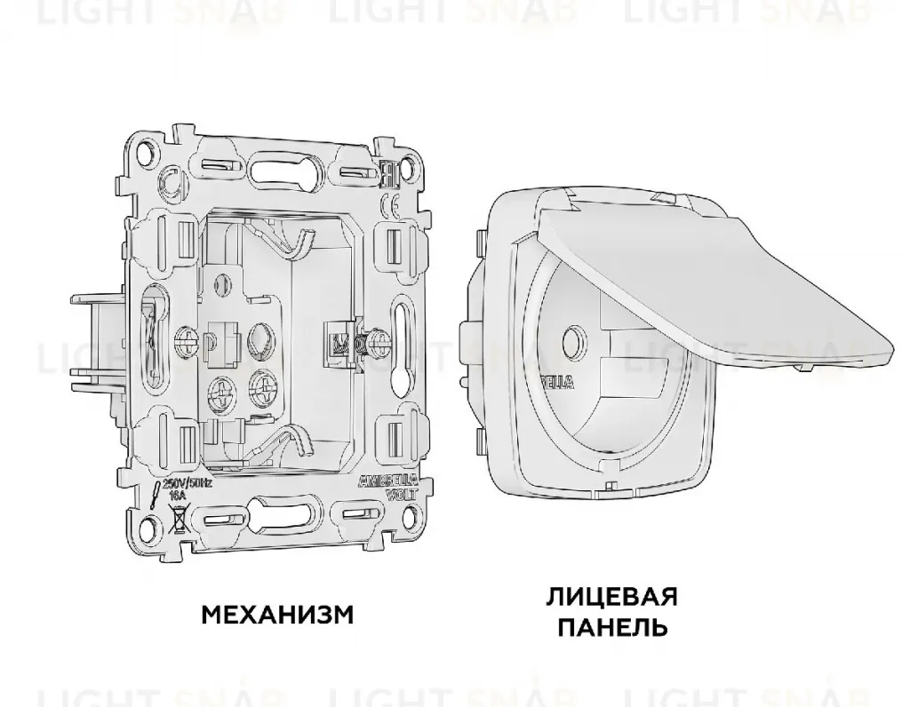 Комплект механизма розетки с/з со шторками и крышкой Ambrella Volt Omega MO208010 MO208010