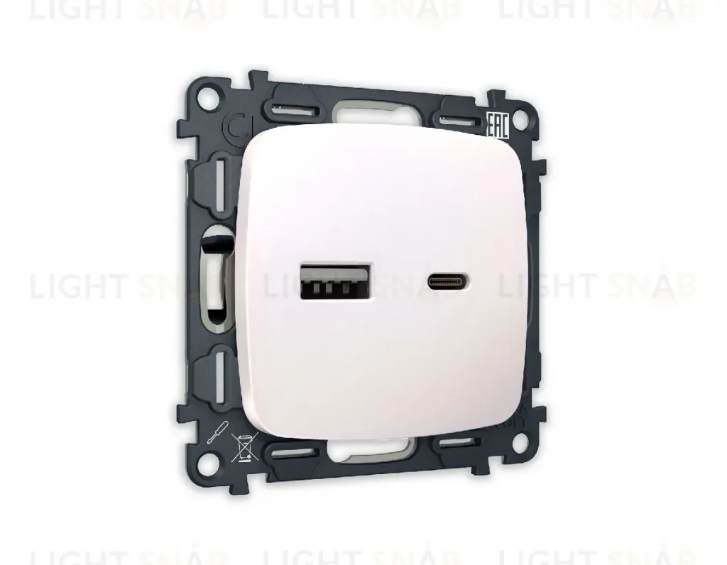 Комплект механизма розетки 2USB A+C 20W (быстрая зарядка) Ambrella Volt Omega MO211010 MO211010