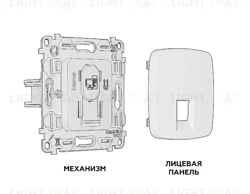 Комплект механизма компьютерной розетки RJ-45(8P8C) CAT6 со шторкой Ambrella Volt Omega MO212010 MO212010