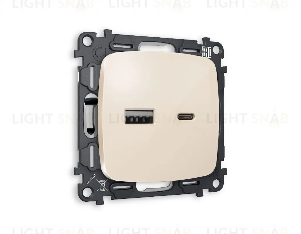Комплект механизма розетки 2USB A+C 20W (быстрая зарядка) Ambrella Volt Omega MO311010 MO311010