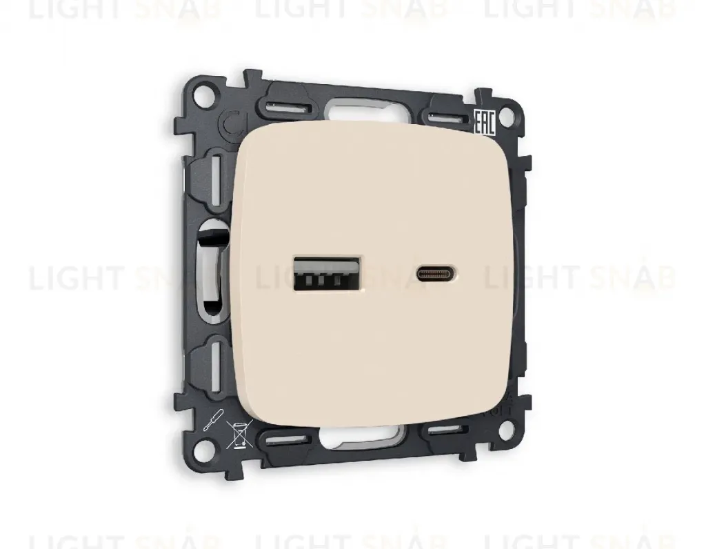 Комплект механизма розетки 2USB A+C 20W (быстрая зарядка) Ambrella Volt Omega MO331010 MO331010