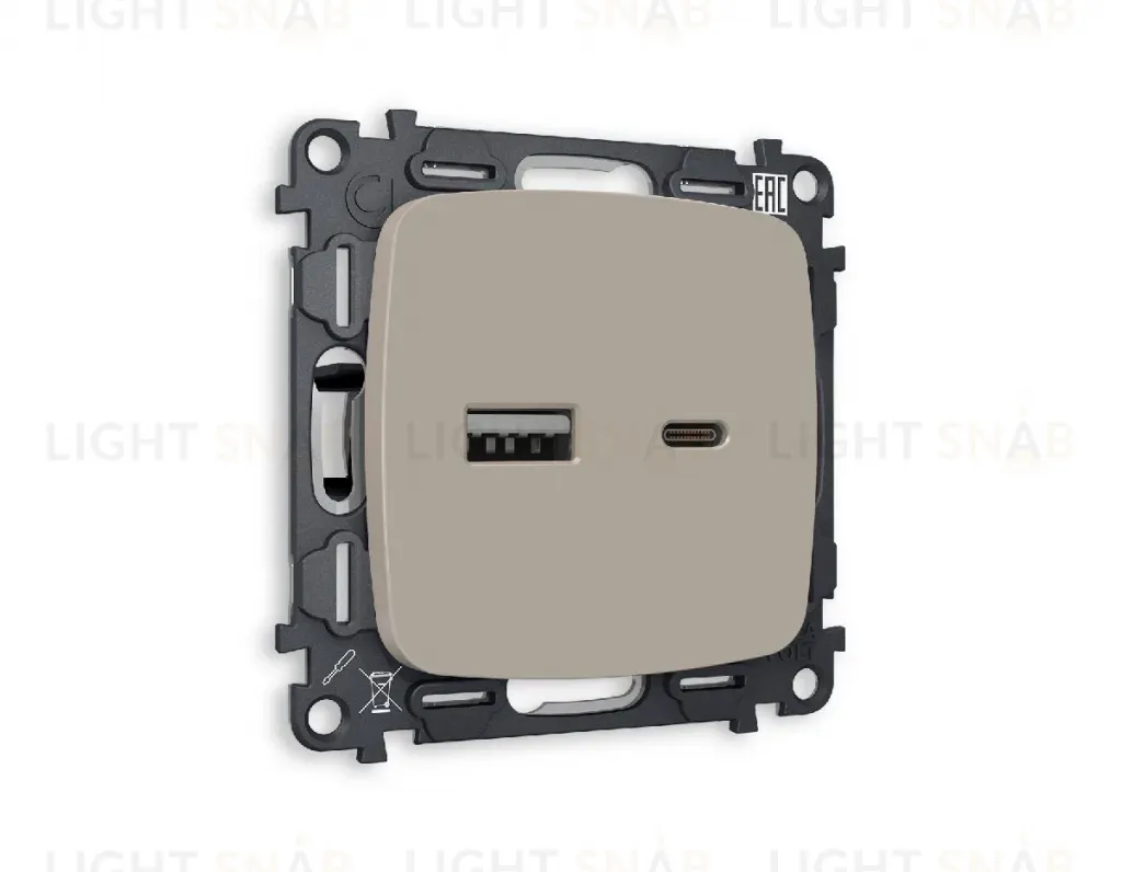 Комплект механизма розетки 2USB A+C 20W (быстрая зарядка) Ambrella Volt Omega MO371010 MO371010