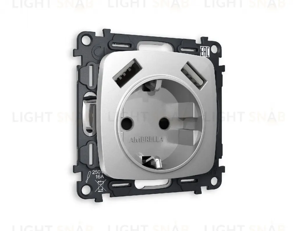Комплект механизма розетки 2USB A+A 18W (быстрая зарядка) с/з Ambrella Volt Omega MO409010 MO409010