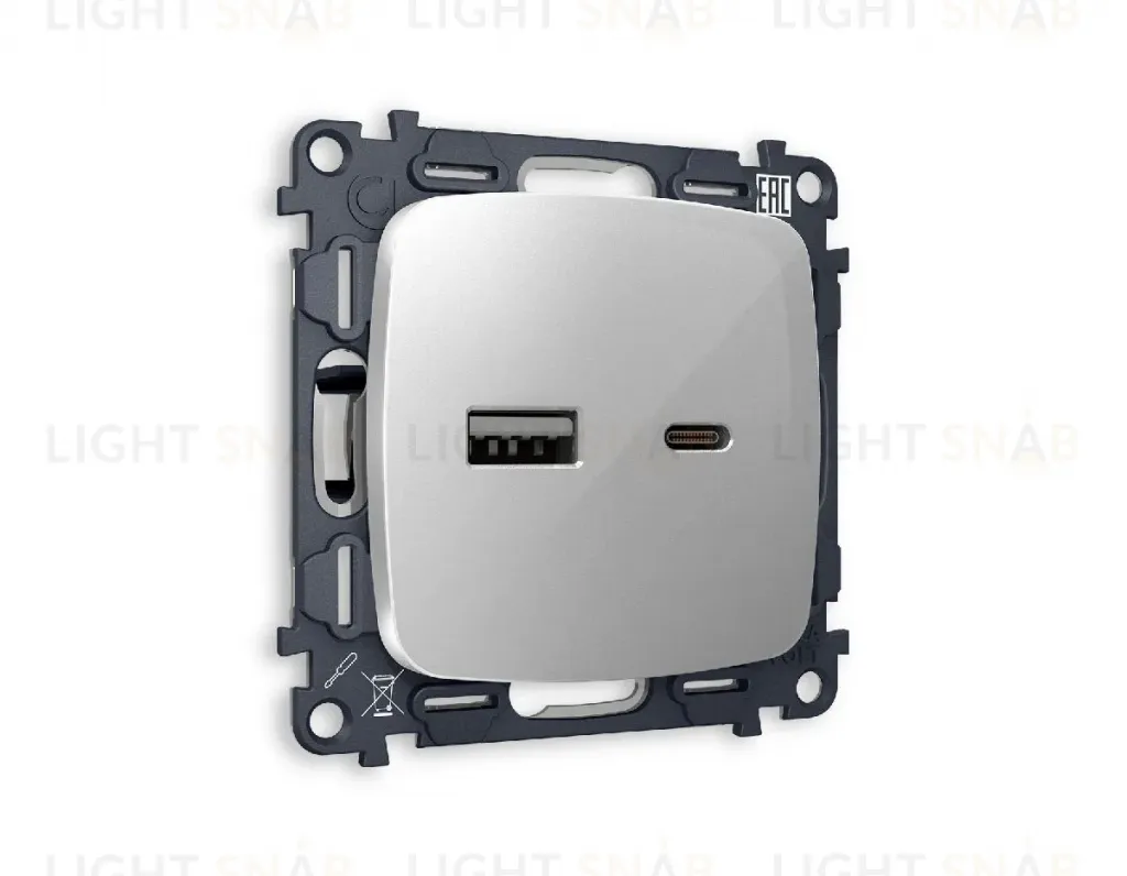 Комплект механизма розетки 2USB A+C 20W (быстрая зарядка) Ambrella Volt Omega MO411010 MO411010