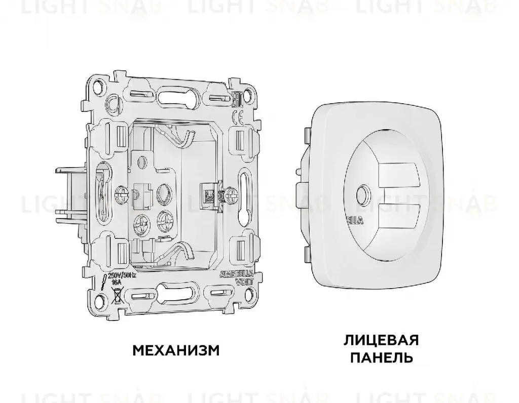 Комплект механизма розетки с/з cо шторками Ambrella Volt Omega MO507010 MO507010