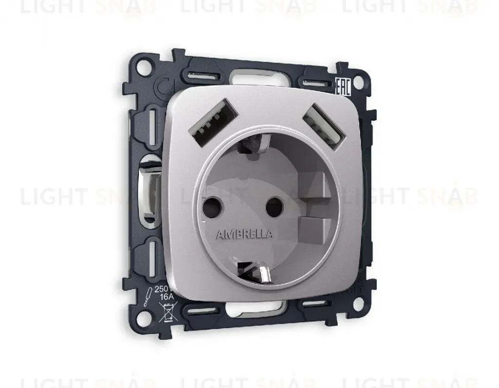 Комплект механизма розетки 2USB A+A 18W (быстрая зарядка) с/з Ambrella Volt Omega MO509010 MO509010