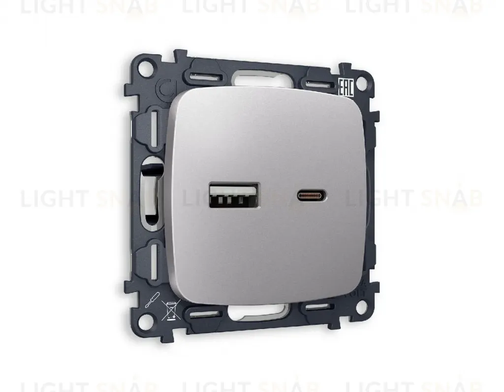 Комплект механизма розетки 2USB A+C 20W 3000mA (быстрая зарядка) Ambrella Volt Omega MO511010 MO511010
