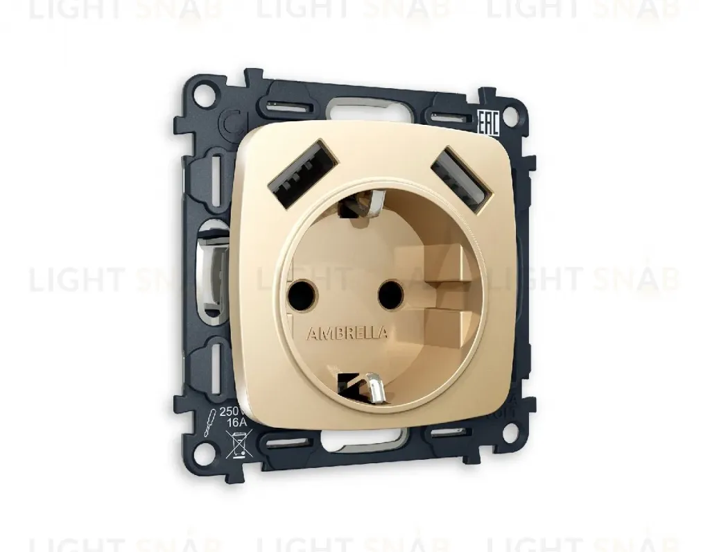 Комплект механизма розетки 2USB A+A 18W (быстрая зарядка) с/з Ambrella Volt Omega MO609010 MO609010
