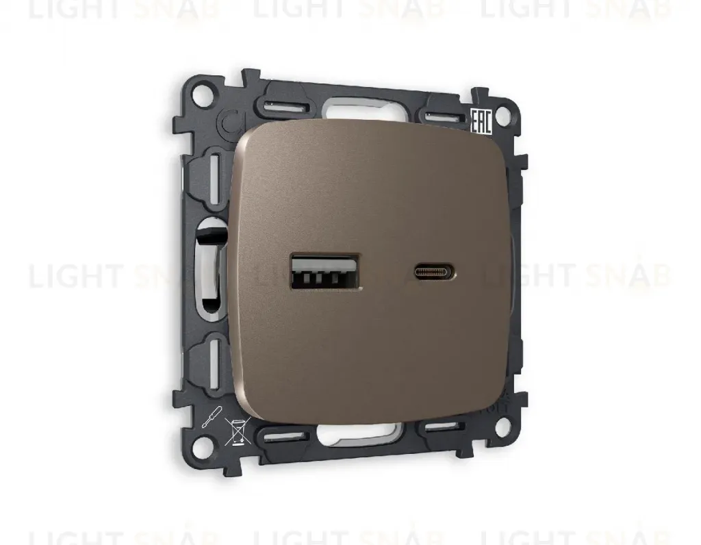 Комплект механизма розетки 2USB A+C 20W (быстрая зарядка) Ambrella Volt Omega MO641010 MO641010