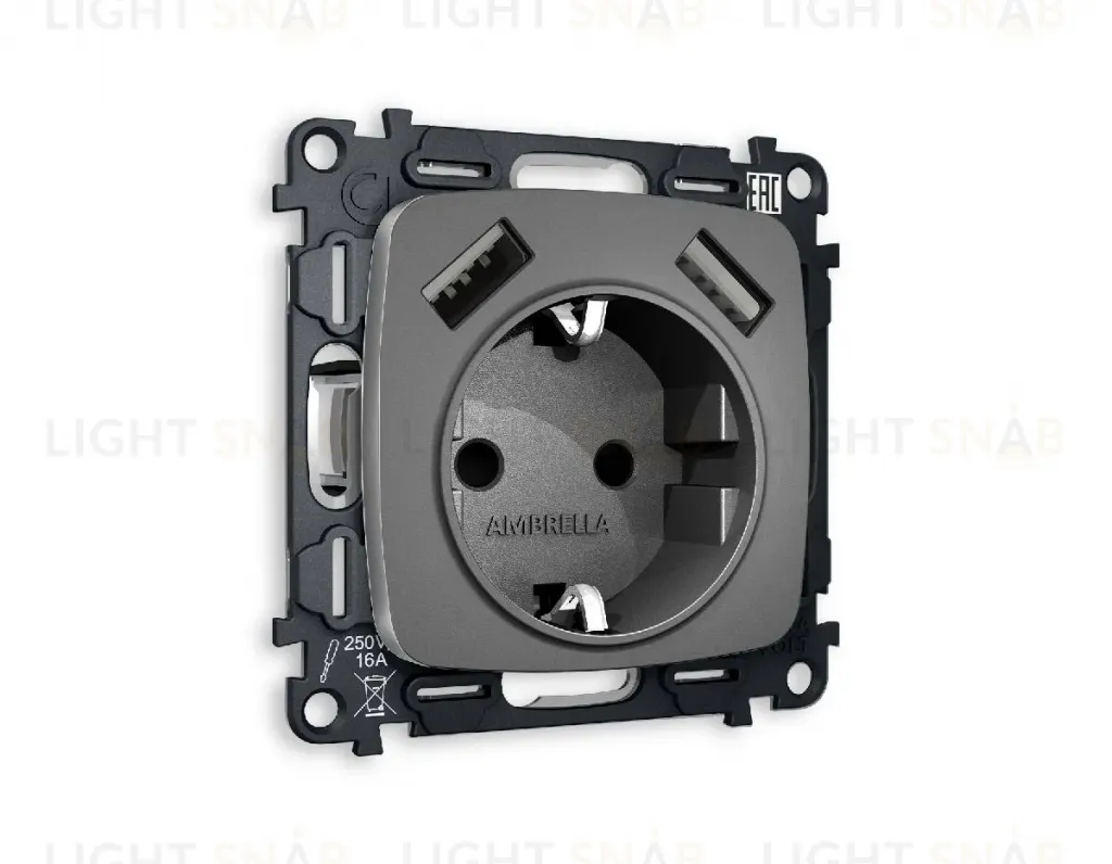 Комплект механизма розетки 2USB A+A 18W (быстрая зарядка) с/з Ambrella Volt Omega MO659010 MO659010