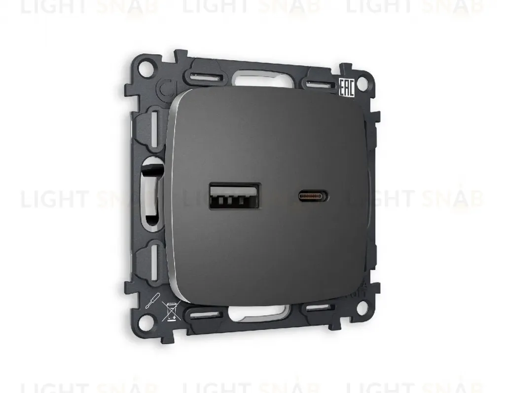 Комплект механизма розетки 2USB A+C 20W (быстрая зарядка) Ambrella Volt Omega MO661010 MO661010