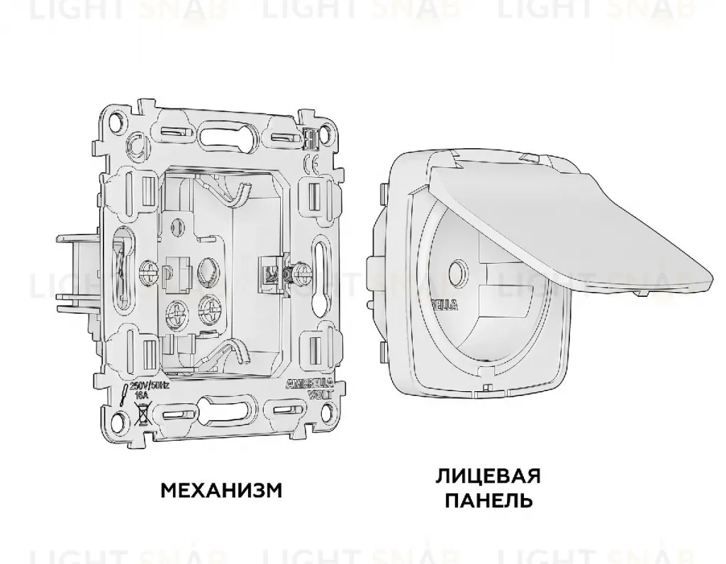 Комплект механизма розетки с/з со шторками и крышкой Ambrella Volt Omega MO808010 MO808010