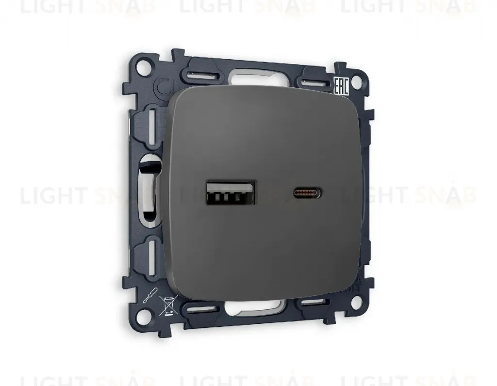 Комплект механизма розетки 2USB A+C 20W (быстрая зарядка) Ambrella Volt Omega MO911010 MO911010