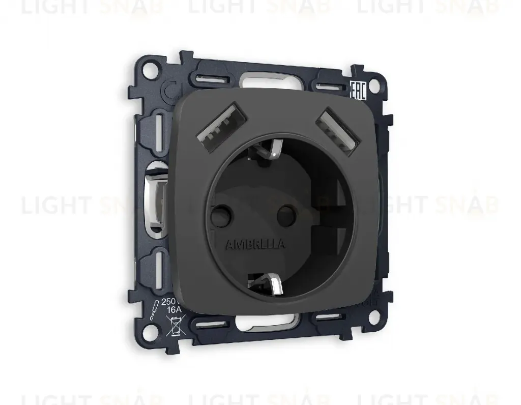 Комплект механизма розетки 2USB A+A 18W (быстрая зарядка) с/з Ambrella Volt Omega MO909010 MO909010